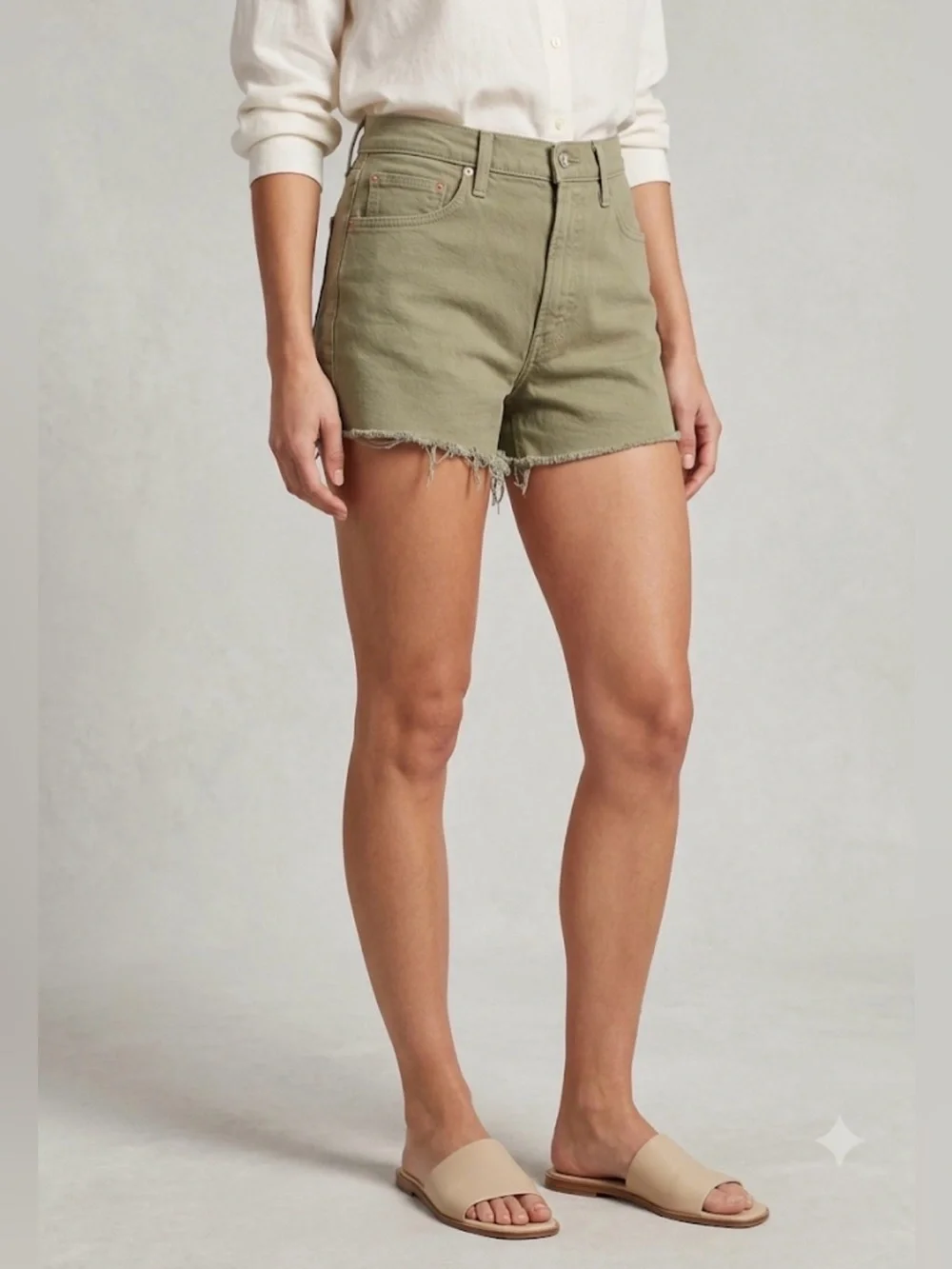 MOTHER The Dodger Short Fray Olive Green Denim Shorts Size 27 Made in USA